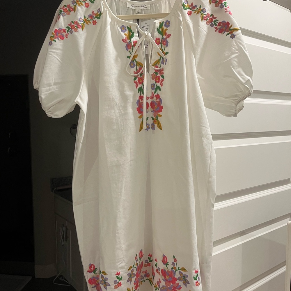 White Floral Embroidered Dress